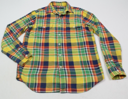 Polo Ralph Lauren Flannel Mens M Yellow Green Plaid Cotton Long Sleeve Button-Up - Picture 1 of 5