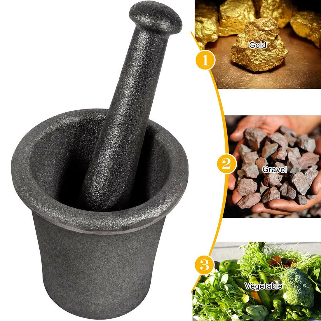 Cast Steel Mortar and Pestle Set Rock Ore Crusher Pulverizer Assay Gold Silver