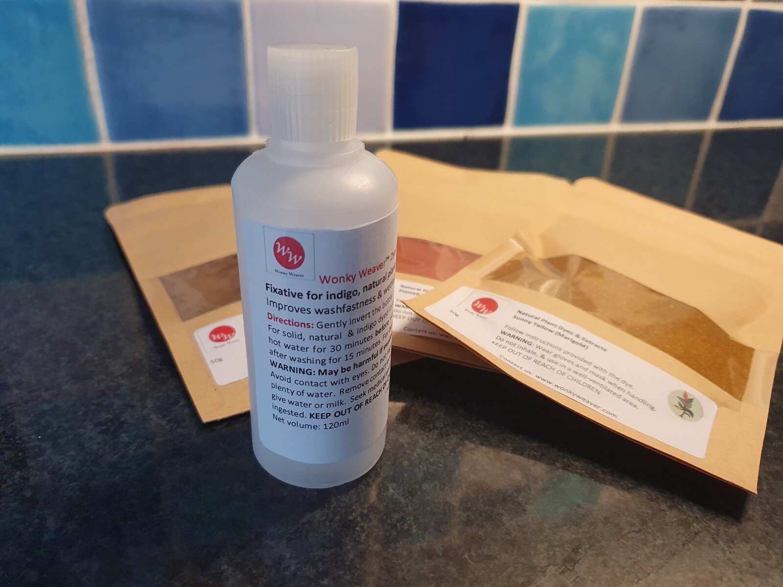 Fixative for Indigo, natural plant dyes and Procion Dyes improves