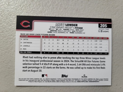 2025 Topps #205 Rhett Lowder RC Cincinnati Reds NM Free Shipping - Picture 2 of 2