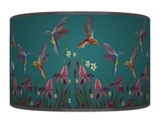 Humming Bird Lampshade Teal Blue Purple Pendant Handmade Drum Lamp Shade  #325