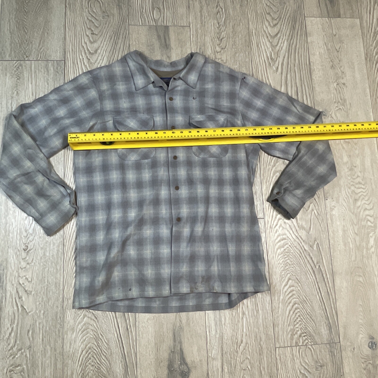 Pendleton Shirt Mens XL Gray 100% Wool Heavy Flannel Rider (Holes)