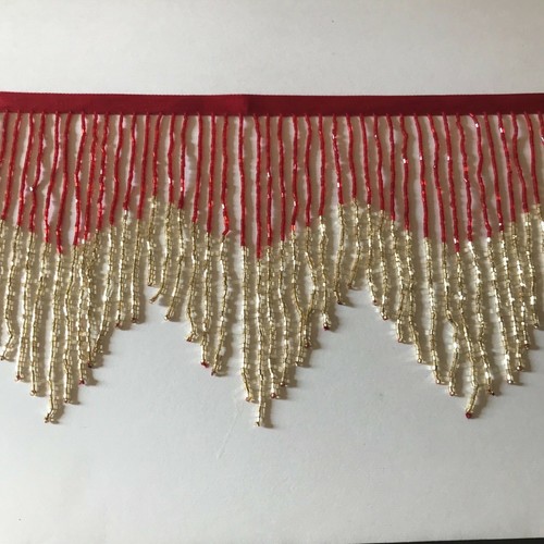 5yd Bolt 6" RED/GOLD Glass BUGLE Bead Beaded Fringe CHEVRON Lamp Costume Trim - Picture 2 of 2