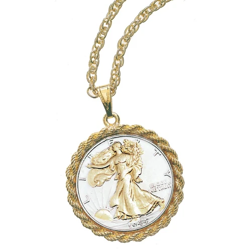 NEW Coin Pendant Necklace Walking Liberty Half Dollar– US Genuine Coin