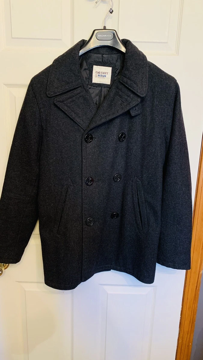 Old Navy Wool Gray Pea Coat Jacket Women s Size M Double Breasted