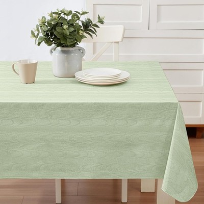 Vinyl Flannel Backed Tablecloth, 52 x 70 Inch Rectangle, Sage Green Moire Wavy