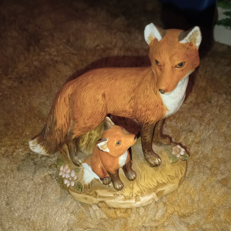Homco Porcelain Fox Figurine Sculpture Collectible Marked 1417 Fox Family Baby