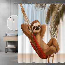 Sloth Hammock Shower Curtain Tropical Palm Print