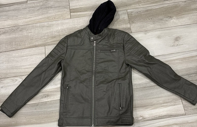 Guess Faux Leather Moto Jacket with Hoodie - Size XS  