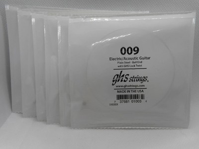 6 pack of GHS 9ga plain guitar strings .009'' for acoustic or electric guitar