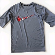 NIKE Dri-fit Boys rash guard shirt Size M L Swoosh Logo Gray Navy