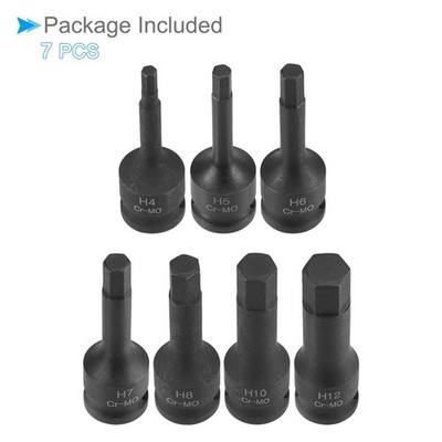 Impact Hex Bit Socket Set H4 - H12 Socket 3/8'' Drive Cr-Mo Steel Metric Socket