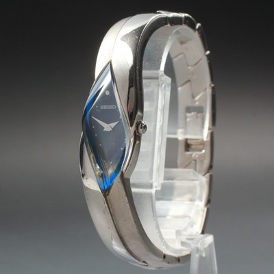 Seltene SEIKO Rivoli 2E20-753A Blau Silber Armband Quarz 14mm Damenuhr 1997