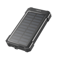 Solar Powerbank 10000Mah Schnelllader Externer Akku Taschenlampe Schwarz