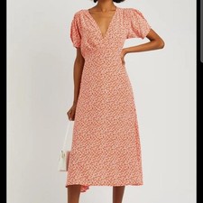 Faithfull the Brand Raphaela Midi Dress orange floral Size 12 (small fit)