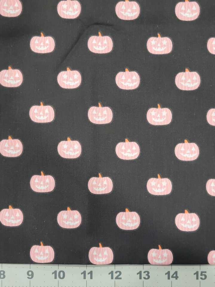 万圣节粉色 Jack O Laterns 黑色棉质面料 2 码 — 第 4/4 张图片
