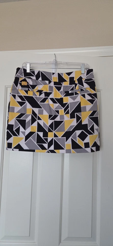 Pantalón corto de golf Loudmouth para mujer amarillo/negro/blanco estampado geométrico talla 8 Foto 2 de 4