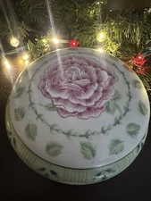 Vintage Pink Rose Ceramic trinket dish with lid victorian cottage shabby chic