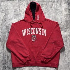 Vintage Y2K Wisconsin Badgers red with white text and mascot college hoodie