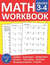 Math Workbook For Grades 3-4 With Addition,Subtraction,Multiplication,Division e
