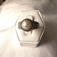 925 Silver Vintage Rope Twist Cultured Pearl Ribbed Band Ring Size 6.75/8g