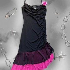 City Triangles Y2K Feminine Girly Black Pink Ruffle Ruched Mini Dress XL