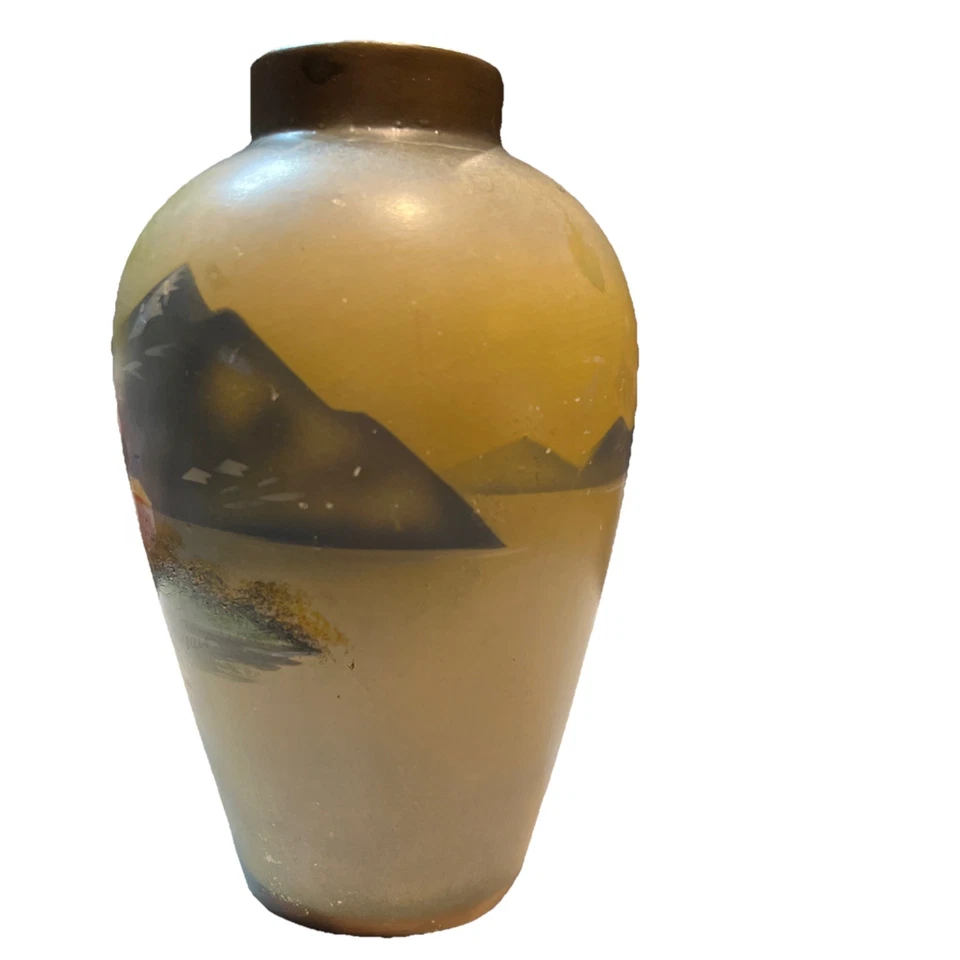 Jarrón vintage pintado a mano Brentleigh Ware Inglaterra escena pastoral 9" Foto 2 de 4