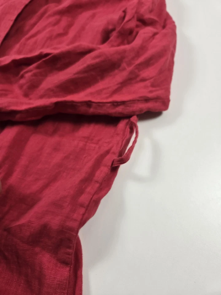 Flax Coat Womens Large Red Linen Long Button Front Duster Jacket - Image 3 of 4