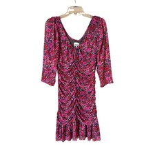 Ganni Womens Size EU 40 US 8 Pink Floral Motif Ruched Floral Print Mini Dress