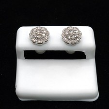 10K White Gold 0.80CT Pavé Flower Cluster Stud Earrings