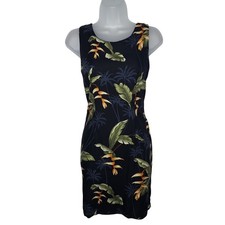 Vintage Y2K Hawaiian Sheath Dress S Sleeveless Palm Aloha Resort Made in Hawaii