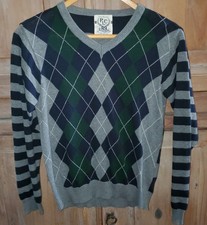 The Children's Place Gray Blue Green Argyle Stripe V-Neck Sweater L Large 10-12