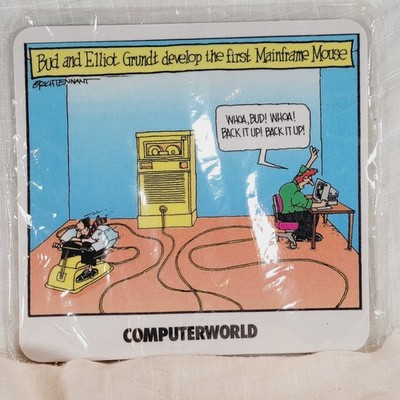 Vintage Computerworld Mouse Pad Bud & Elliot Grundt Develop The First Mainframe 