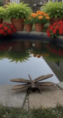 Vintage Cast Iron Dragonfly Figurine Rustic Garden Plant Flower Pond 5.50 X4.25 