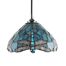 Image of Dragonfly Themed Emerald Stained Glass Tiffany Pendant Lighting Shade with Be...