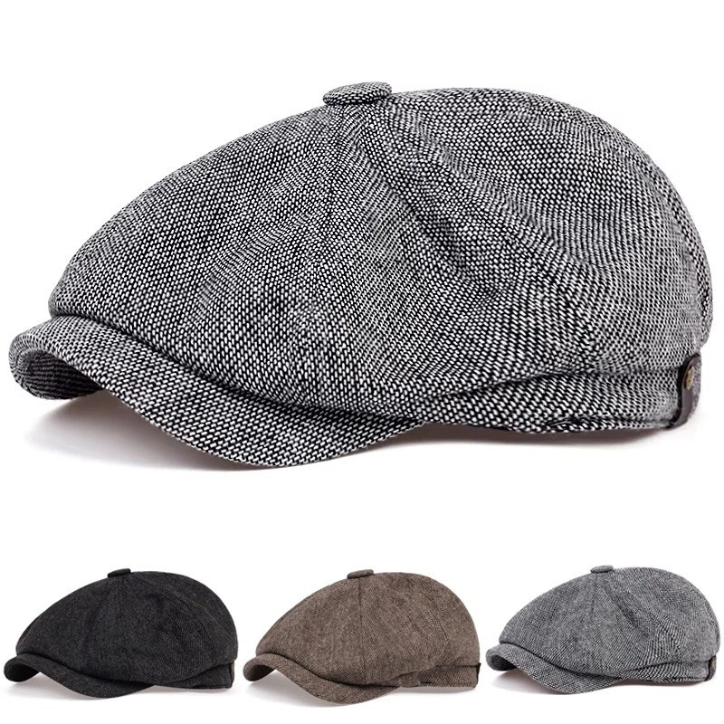 Newsboy Hat Flat Cap Driver Herringbone Tweed Plain Wool  display picture 1