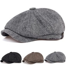 Newsboy Hat Flat Cap Driver Herringbone Tweed Plain Wool Baker Boy Classic Golf