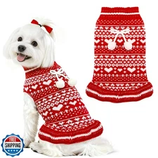 XGDMEIL Dog Christmas Sweater Dress with Leash Hole Turtleneck Xm