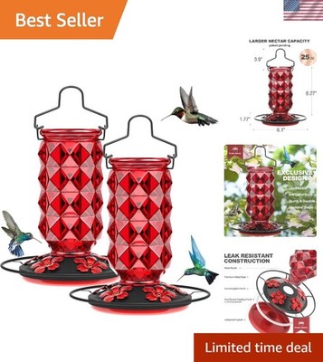 Charming 2 Pack Glass Hummingbird Feeders - 25 Oz with 360° Perch & Leak Proof