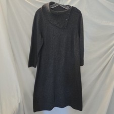 Talbots Marled Gray Tweed Mock Neck Button Detail Knit Sweater Shift Dress Sz L