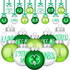12 Pcs St. Patrick's Day Ball Ornaments 2.36 Inch Green White Shamrock Ornaments
