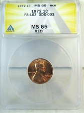 1972 Lincoln cent ANACS MS65RED *FS 103 DDO* BR