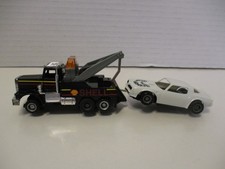 TYCO US-1 TRUCKING Slot Car 3444 SHELL WRECKER TOW TRUCK w/PONTIAC FIREBIRD-RUNS