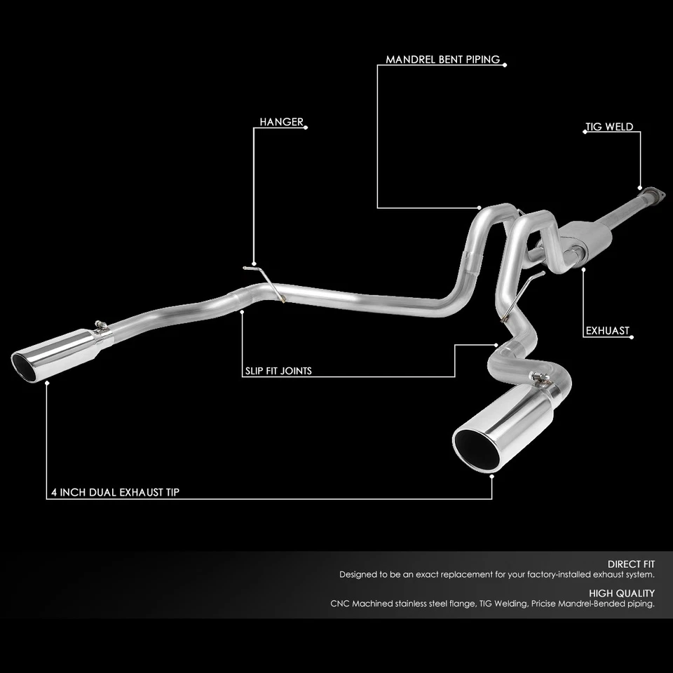 FOR 15-20 FORD F150 STAINLESS STEEL CAT BACK EXHAUST SYSTEM+DUAL 4"MUFFLER TIPS - Image 2 of 4