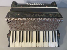 Vintage Silvio Soprani Black Chrome Piano Accordion - Leather Case Made In Italy