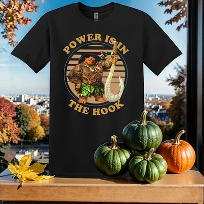 Disney Moana Maui Power Is In The Hook Hawaii Graphic Black T-Shirt Size S-5XL