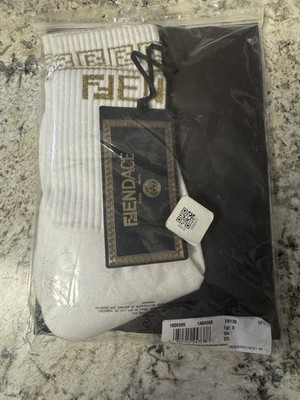 Fendace Fendi x Versace White and Gold Athletic Cotton Socks Brand New with Tags