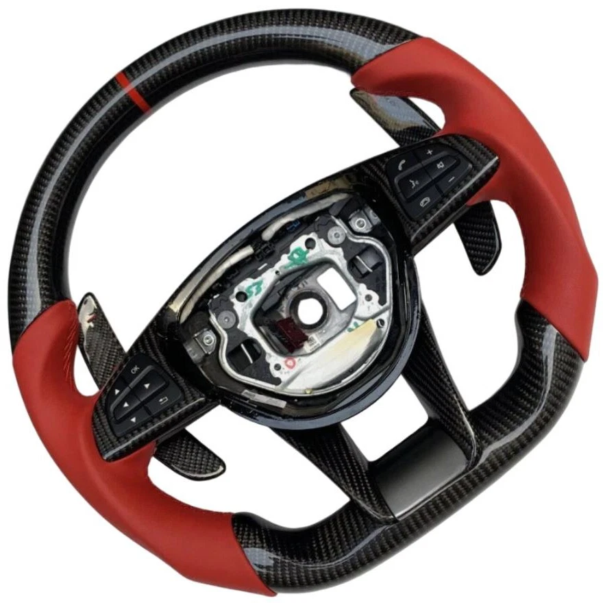 Volante de fibra de carbono vermelho para Mercedes-Benz AMG GT SL63 SL65 A45 W205 W176 - Imagem 3 de 4