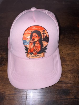 Custom Pink Summer Trucker Hat -Unique Beach Girl -   Diseños Exclusibos