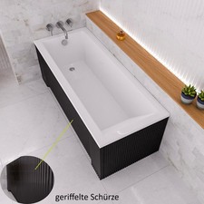 Badewanne Acrylwanne 160x70 cm Rechteck Wanne schwarz geriffelte Schürze Siphon